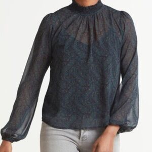 Evereve Roan + Ryan Maia Chiffon Blouse Paisley Sheer with Cami Lining S…